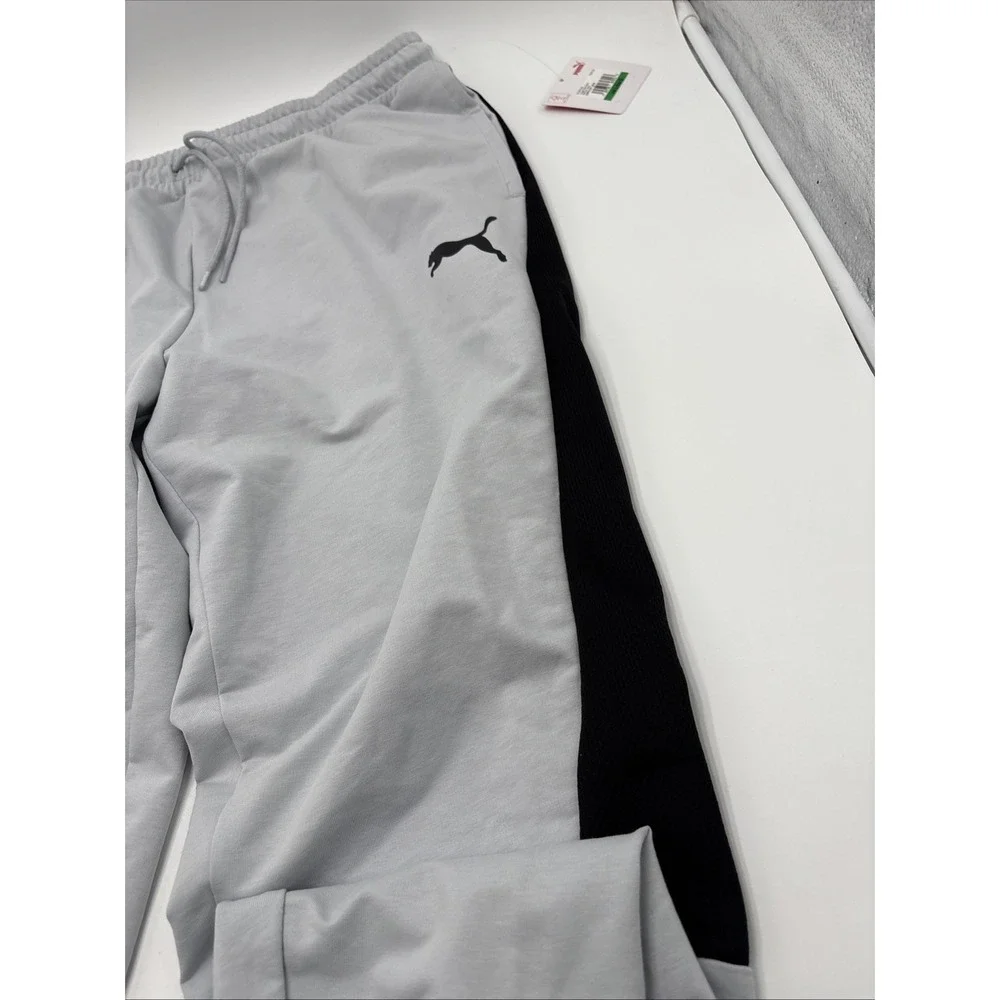 PUMA Stretchlite Size Large Platinum Gray with Black Side Logo Men's Sweat Pants
